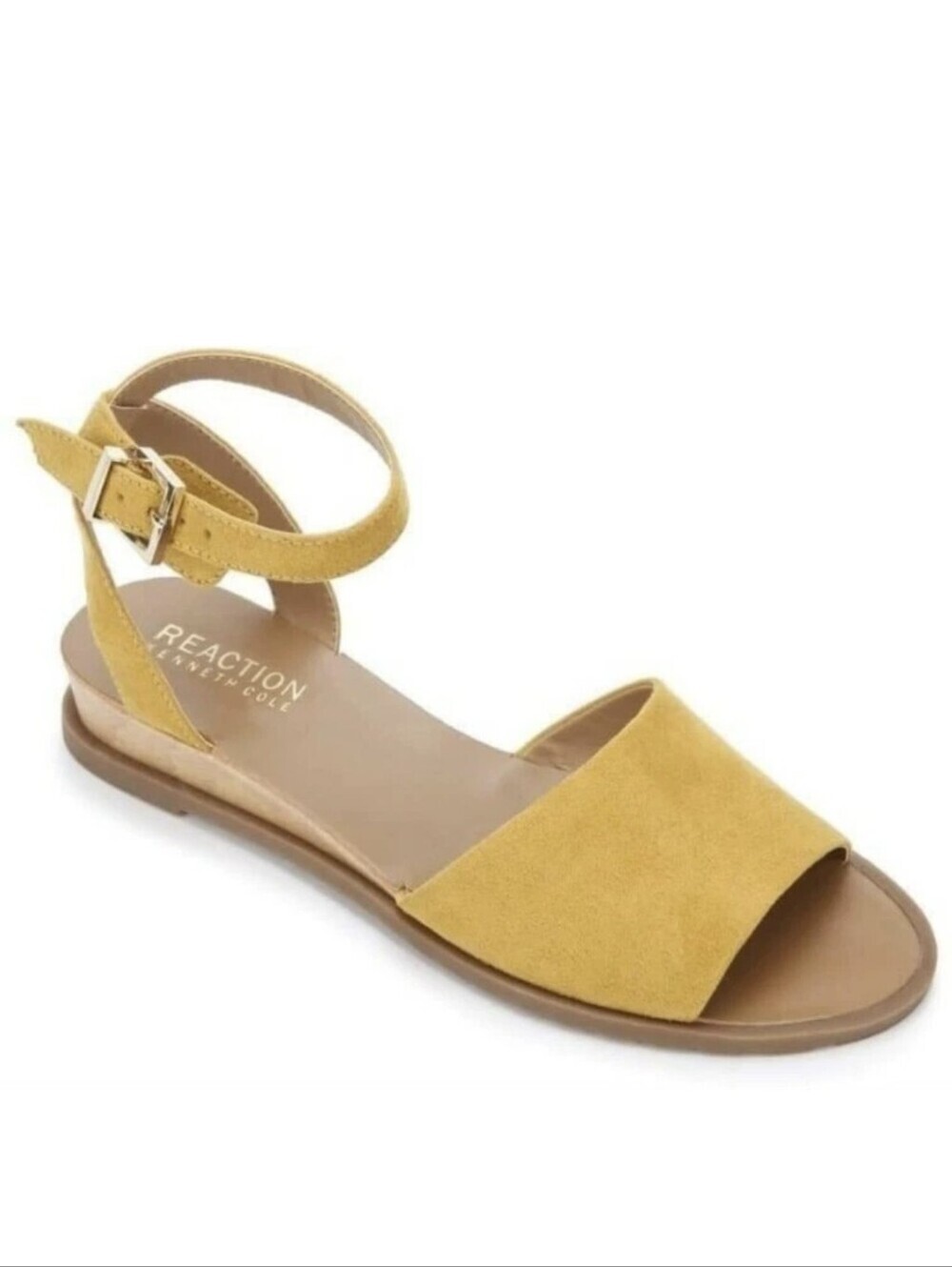Kenneth Cole Reaction Jolly Mustard Yellow Suede Flat Sandals 7.5
